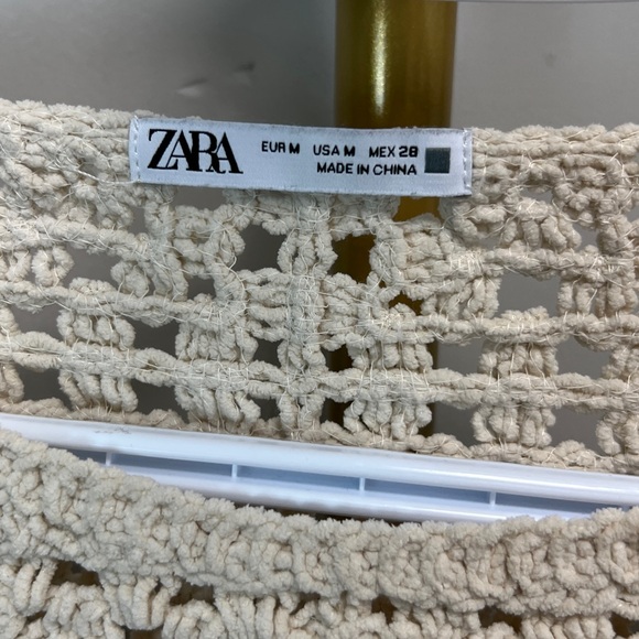 Zara Beige Crochet Crew Neck Sweater - Picture 2 of 4
